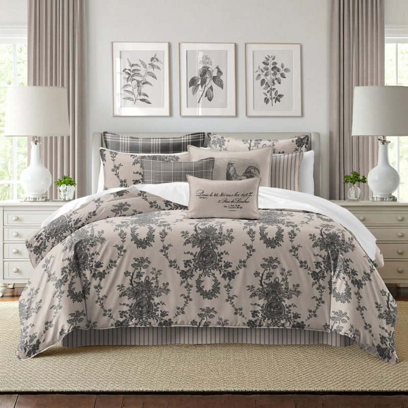Country Lane Toile Ebony Cotton Duvet Cover Set  8 Piece, Full Duvet Cover + 7 Additional Pieces