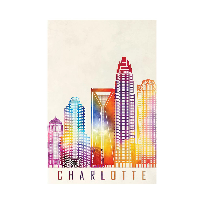Charlotte Landmarks Watercolour by Paul Rommer - Wrapped Canvas Print, 30.48cm H x 20.32cm W x 1.91cm D