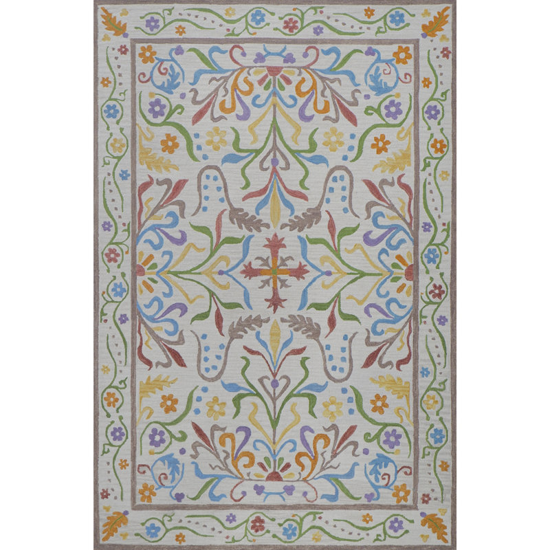 Artemesia Hand-Tufted Wool Loop Pile Indoor Rug Traditional Bordered Multicolor, Rectangle 9' x 13'