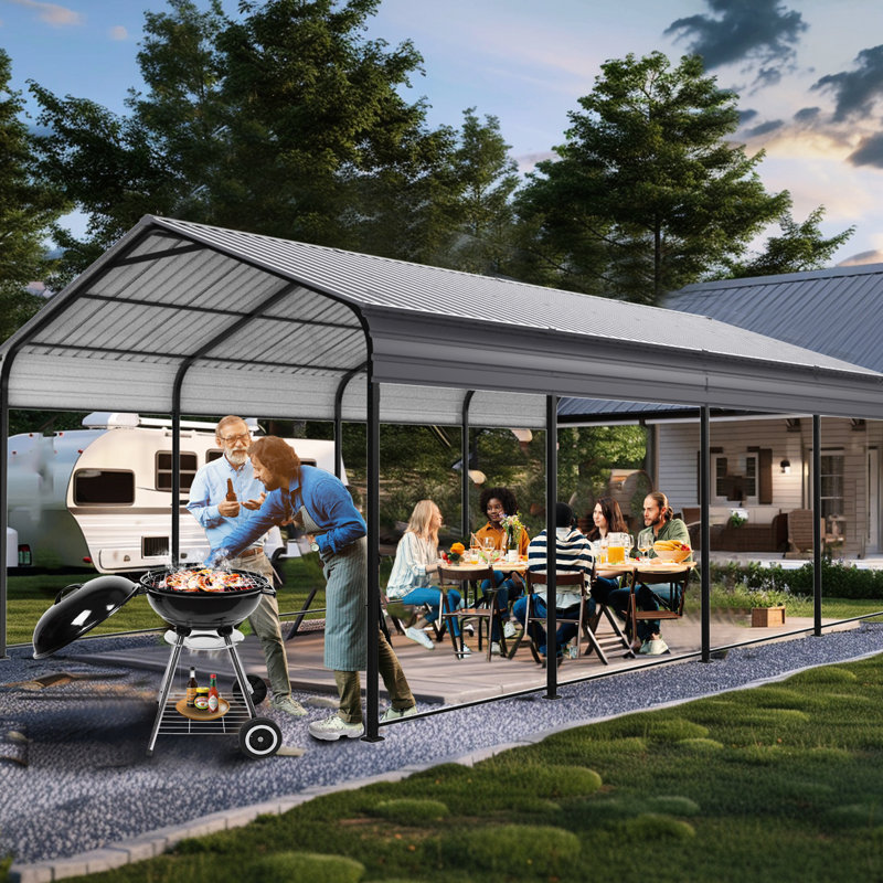 Abri de garage en métal 1220 pi - Abri de toit gris en acier galvanisé pour l'extérieur