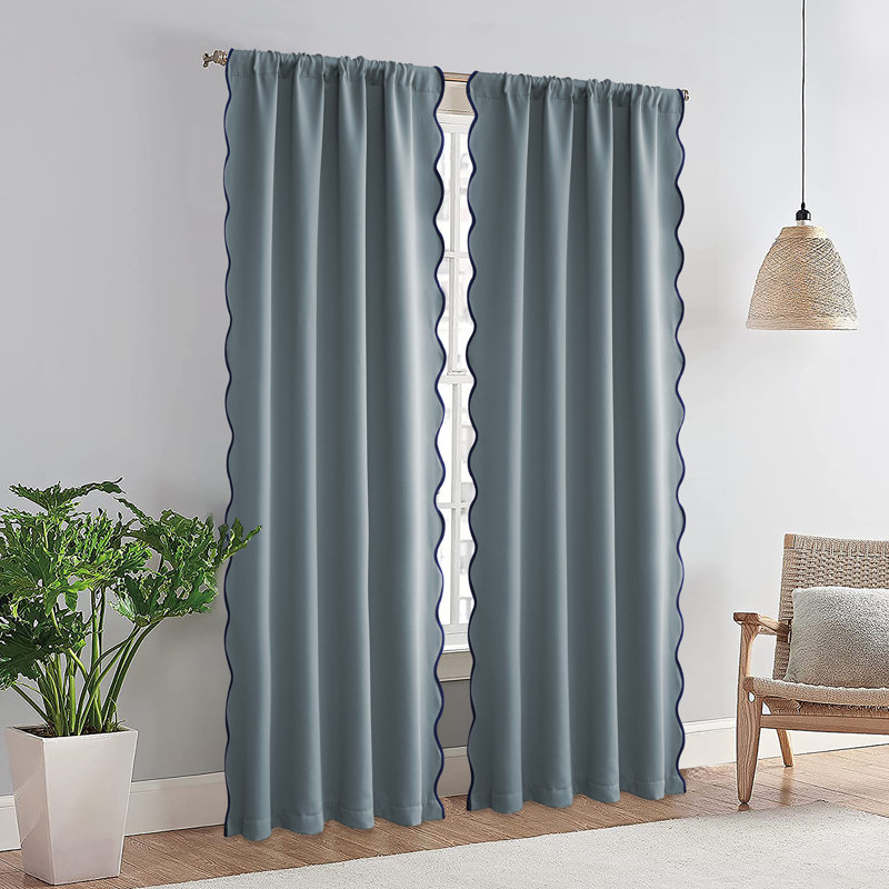 Ari Scallop Edge Window Curtains 52"W X 84"L X 2 Panel Set,Scallop Trim Drape Panel, Blackout Thermal Insulated, Decorative Drapes For Living Room, Bedroom