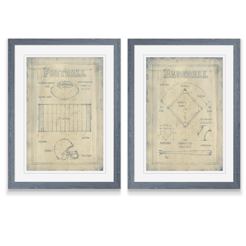 «All about the Game I», ensemble de 2 reproductions d'art encadrées, H 24 po x l 18 po x P 1,25 po, Encadré gris, Blanc