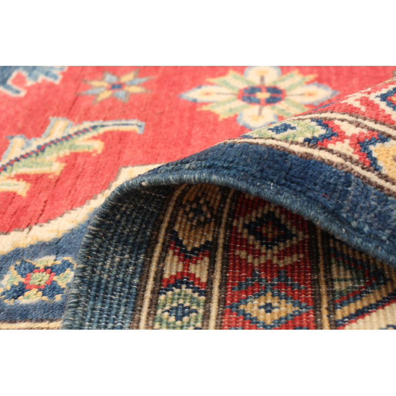 Tapis de couloir en laine noué à la main de conception unique 5 pi 4 po x 19 pi 1 po Dequann New Age Tapis décoratif orange/bleu marine/Ivoire