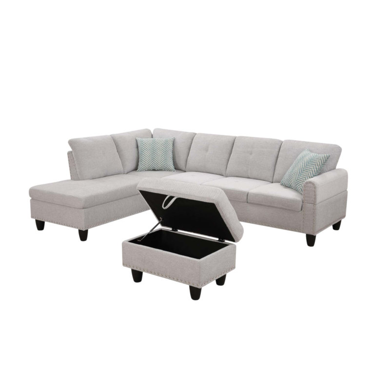 Canapé et méridienne avec repose-pieds de 98 po de large avec accoudoirs de style Algérien, parfait pour le confort et la polyvalence dans les espaces de vie modernes
