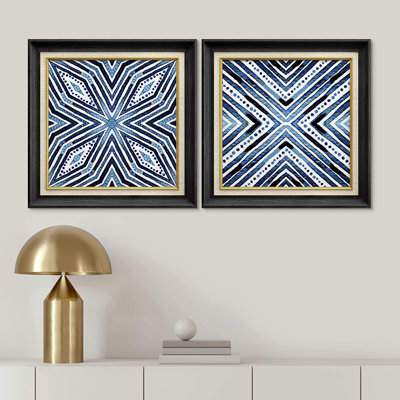 «Blue Pastel Watercolor Diamond», ensemble de 2 peintures sur toile encadrées