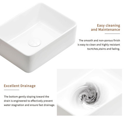 Rectangular Vessel Sink, 16"X12" Small Bowl Bathroom Vessel Sink, White Ceramic Lavatory Above Counter Art Basin Vanity Sink