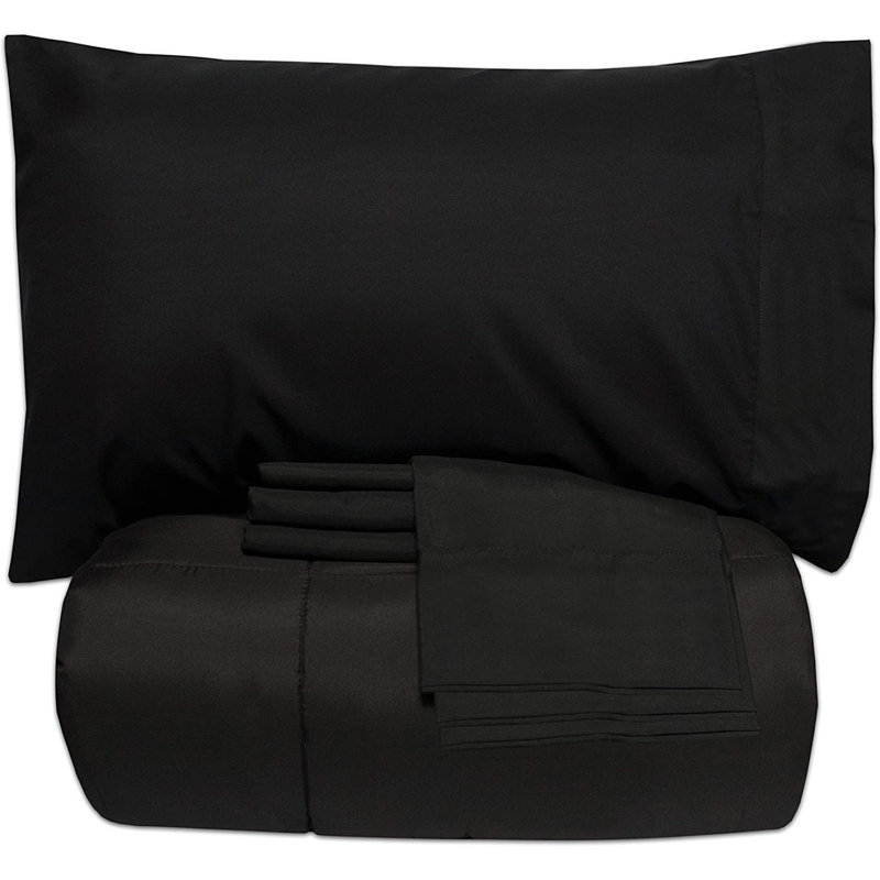 Ensemble d'édredon léger en duvet synthétique luxueux, Édredon double et 6 pièces supplémentaires, Noir