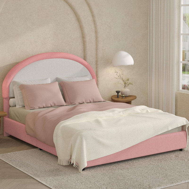 Hayden Boucle Upholstered Platform Bed Frame with Headboard - Soft Rounded Corner Design, Modern Bedroom Furniture, Queen