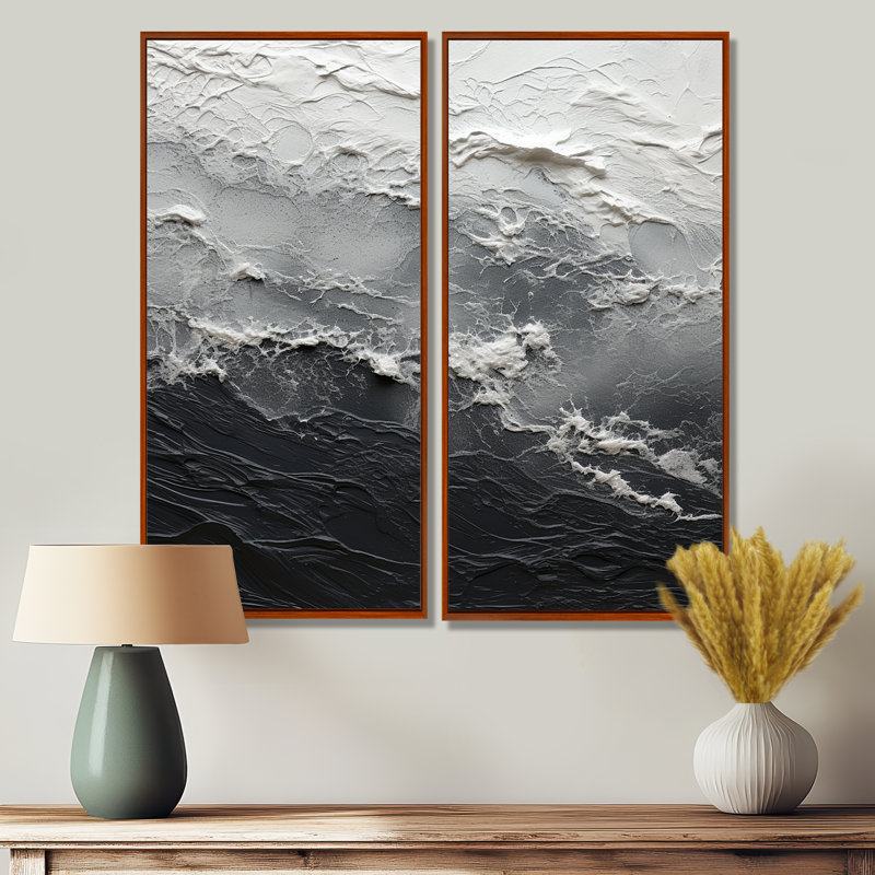 Minimalisme, peinture en noir et blanc - art mural bord de mer, H 40 po x l 40 po, Brun