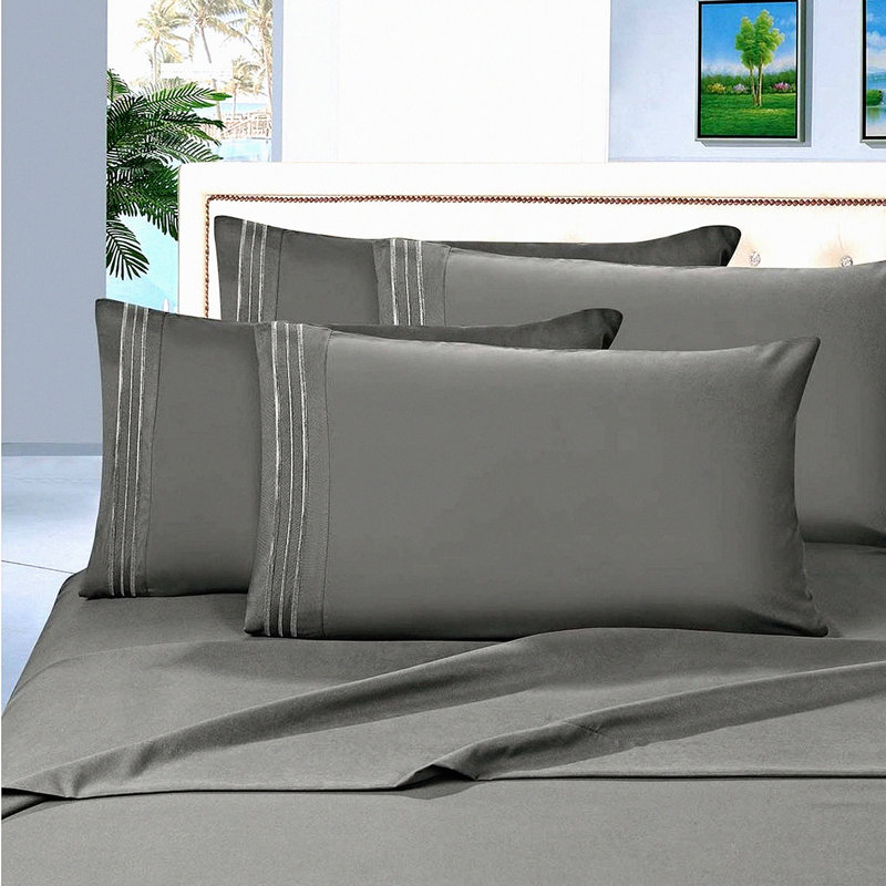 UltraSmooth WrinkleGuard 4-Piece Sheet Set, Fade Resistant, Deep Pocket, Luxe Bedding Collection, Gray, Queen Sheet Set