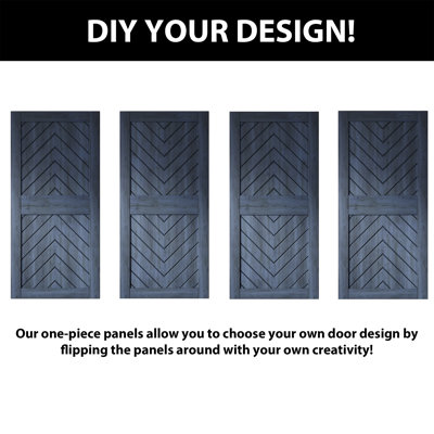 Homacer 36 in. x 84 in. 4-IN-1 Fishbone Design Navy Finished & Unassembled Pine Wood Barn Door (Interior Use Only)