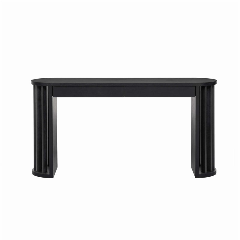 Console incurvée avec 2 tiroirs et pieds à lattes verticales Isaiah, Noir