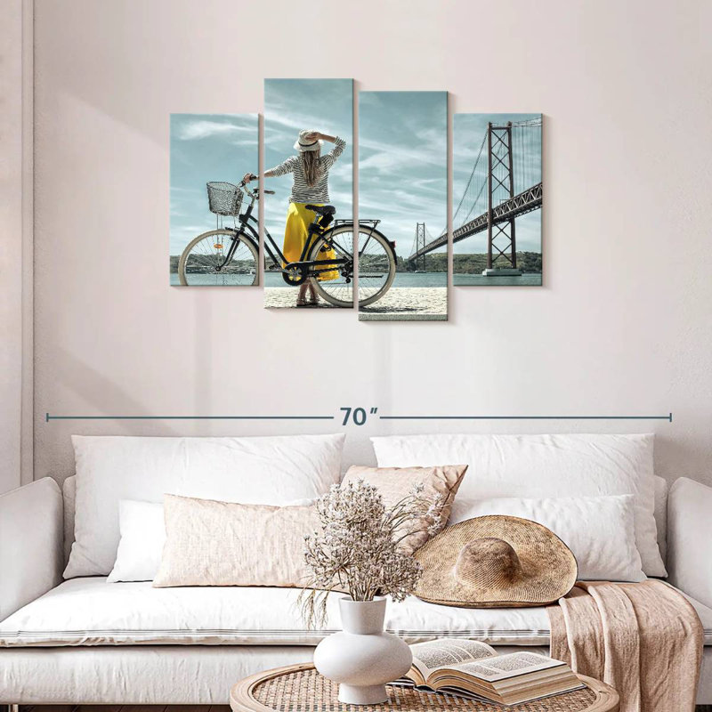 Senne, femme et bicyclette, H 27 po x l 43 po