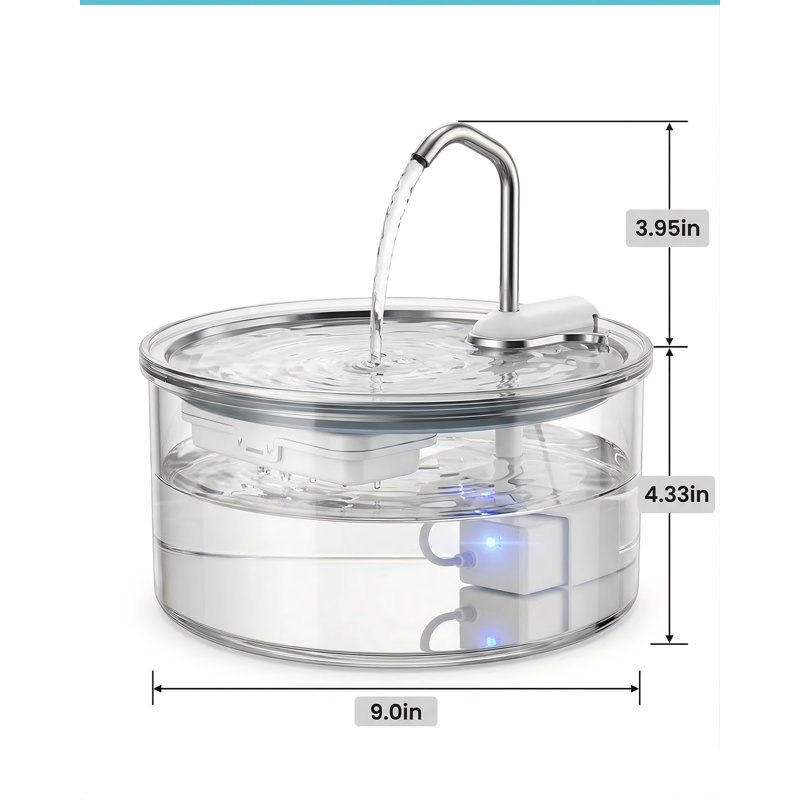 Fontaine à chat élégante en verre, 3,2 oz ultra-silencieuse, 108 oz / 108 l, facile à nettoyer, pour chats, petits chiens et animaux de compagnie multiples