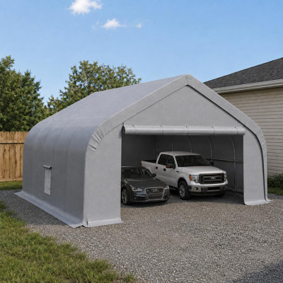 20 x 20 FT Heavy Duty Carport for 2 Cars, Portable Garage with 220G PE Cover, Galvanized Steel Frame, Roll-Up Doors & Vent Windows, Outdoor Vehicle Storage Shelter for Cars, Trucks and Boats