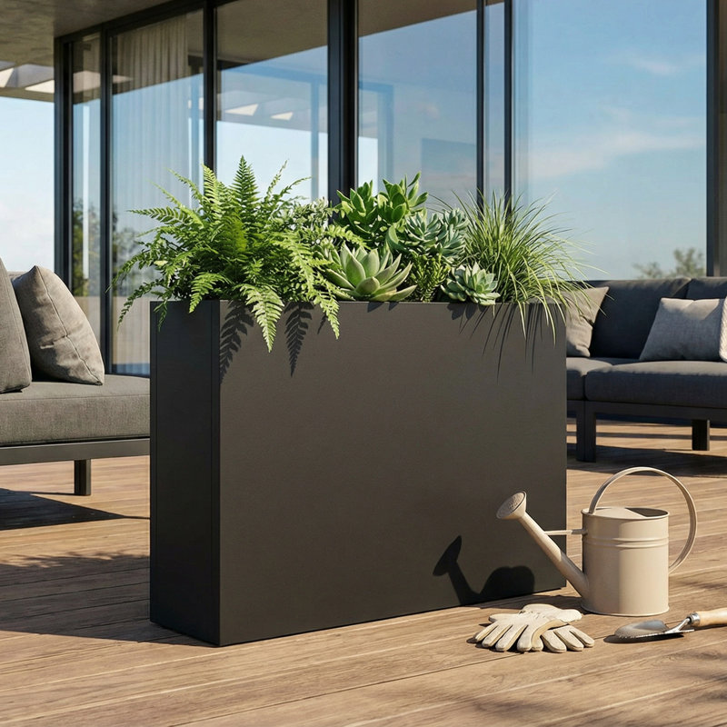 Rectangular Metal Planters for Outdoor Plants, 24" H x 36" W x 10" D
