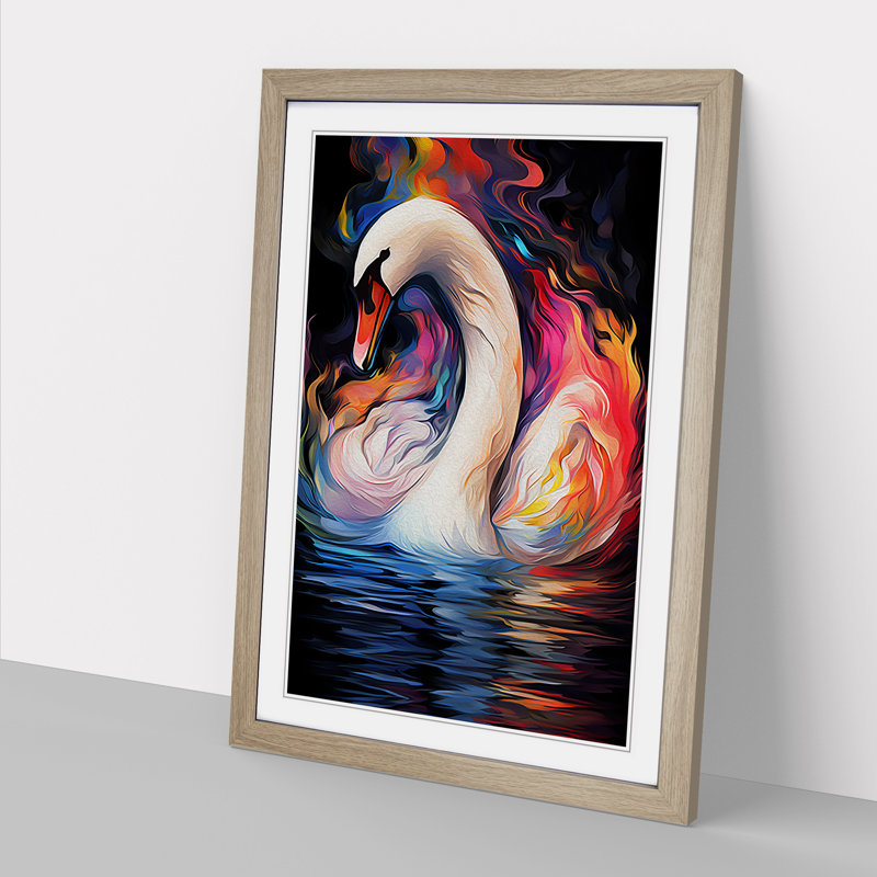 Swan Abstract No.2 - Framed Print, Oak , 64cm H x 46cm W x 2cm D