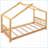 Twin Size Pine Wood Platform Bed Frame with House Roof Design, Natural Finish, No Box Spring Needed for Bedroom-1802173429