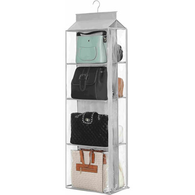 8 Grids In 1 Pack Hanging Purse Handbag Organizer With Double Zippers, Visible Purse Organizer For Closet, Fully Enclosed Handbag Storage Holder, Hanging Closet Organizer For Bags