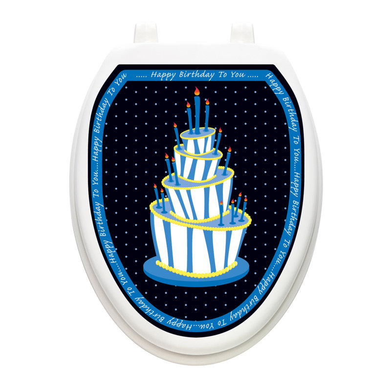 Adhésif décoratif pour siège de toilette Birthday Cake, Allongé, Bleu