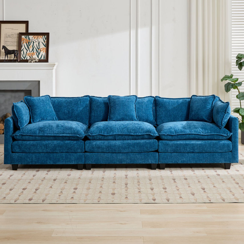 Schmucker Modular Oversized Deep-Seat Cloud Sofa, Modern Double-Layer Cushion Cloud Couch, Blue, 33" H x 113.8" W x 35" D