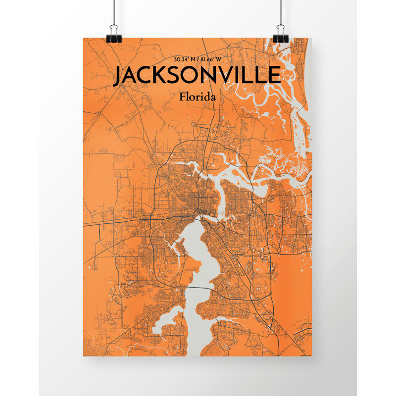 Jacksonville City Map 1 Piece Wall Art, 43.2cm H x 27.9cm W x 0.13cm D