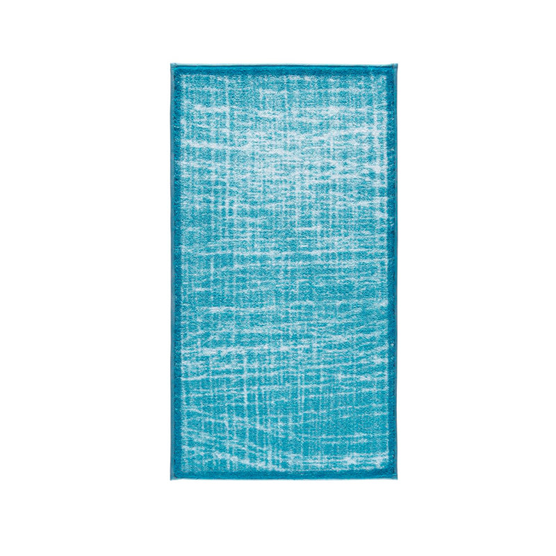Tapis pour salle de bain Maksymilian, L 31,5 po x L 55,12 po, Turquoise / blanc
