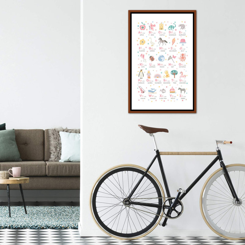 «Girls Alphabet», reproduction d'impression, H 40 po x l 26 po x P 1,5 po, Toile avec cadre brun, Pas de tapis