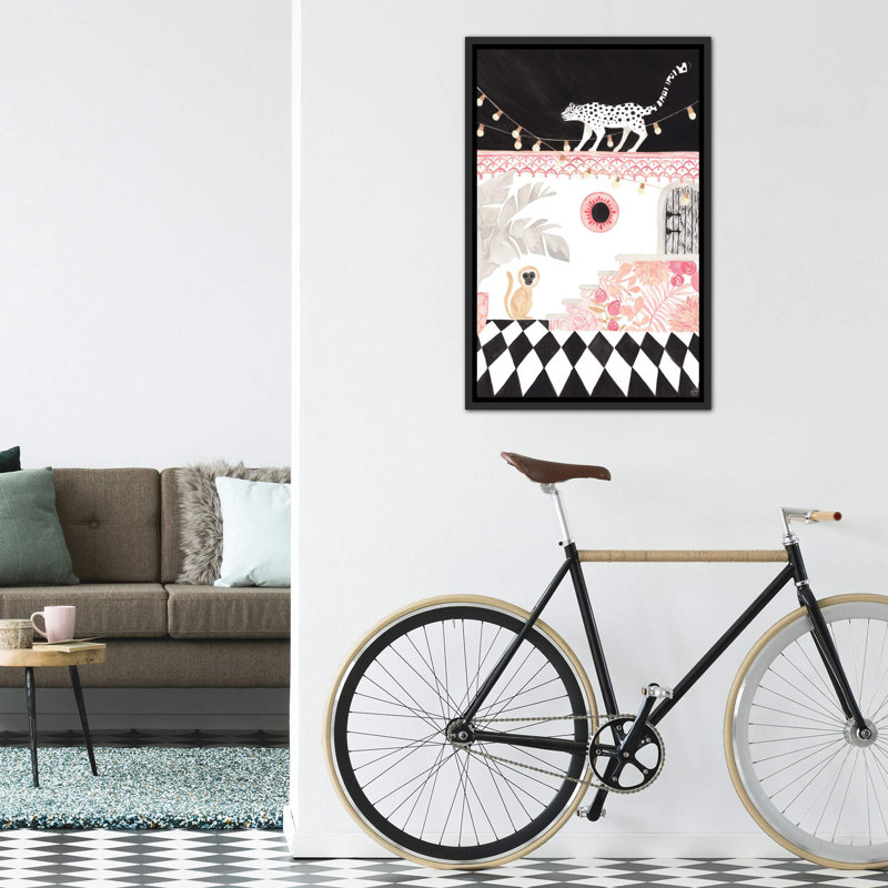 Art sur papier leopard et singe, H 60 po x l 40po x P 1,5 po, Toile avec cadre noir