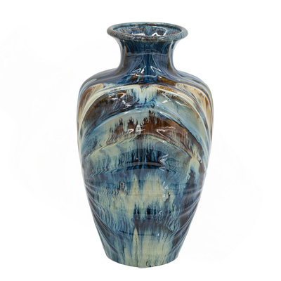 D8.7X15.5" Blue And Brown Reactive Glazed Accent Vase