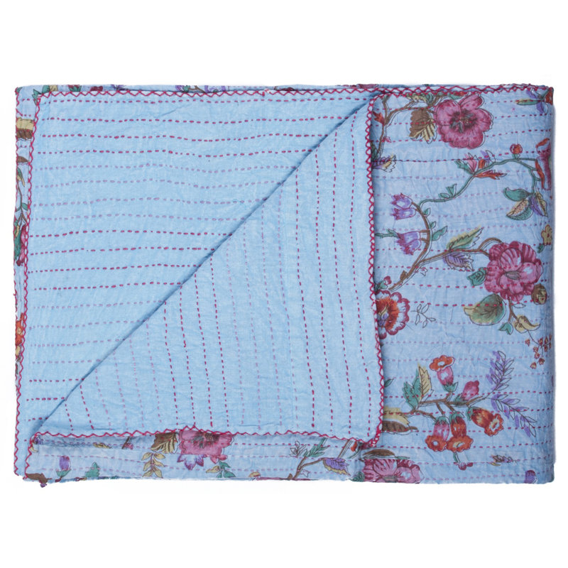 Jeté Kantha en coton avec broderie 50 po x 70 po Kantha, Bleu