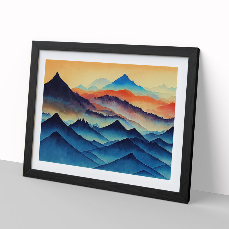 Mountain Landscape Watercolour Vol.2 Abstract - Framed Print, 34cm H x 46cm W x 2cm D, Black Framed