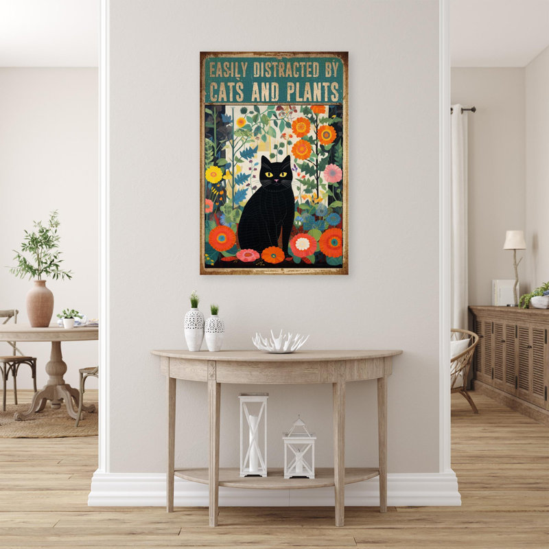 Marlanda, chats et plantes sur toile, H 14 po x l 11 po x P 1,25 po