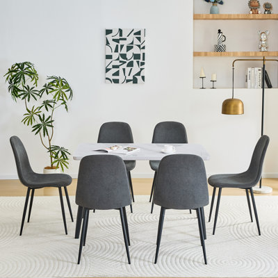47.3" Modern Faux Marble Dining Table Set For 6, Compact Kitchen Set With Chrome Legs
