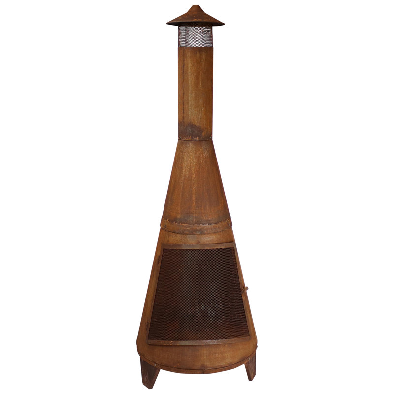  70'' H x 23.5'' W 70" Rust Patina Finish Steel Wood-Burning Chiminea with Spark Screen