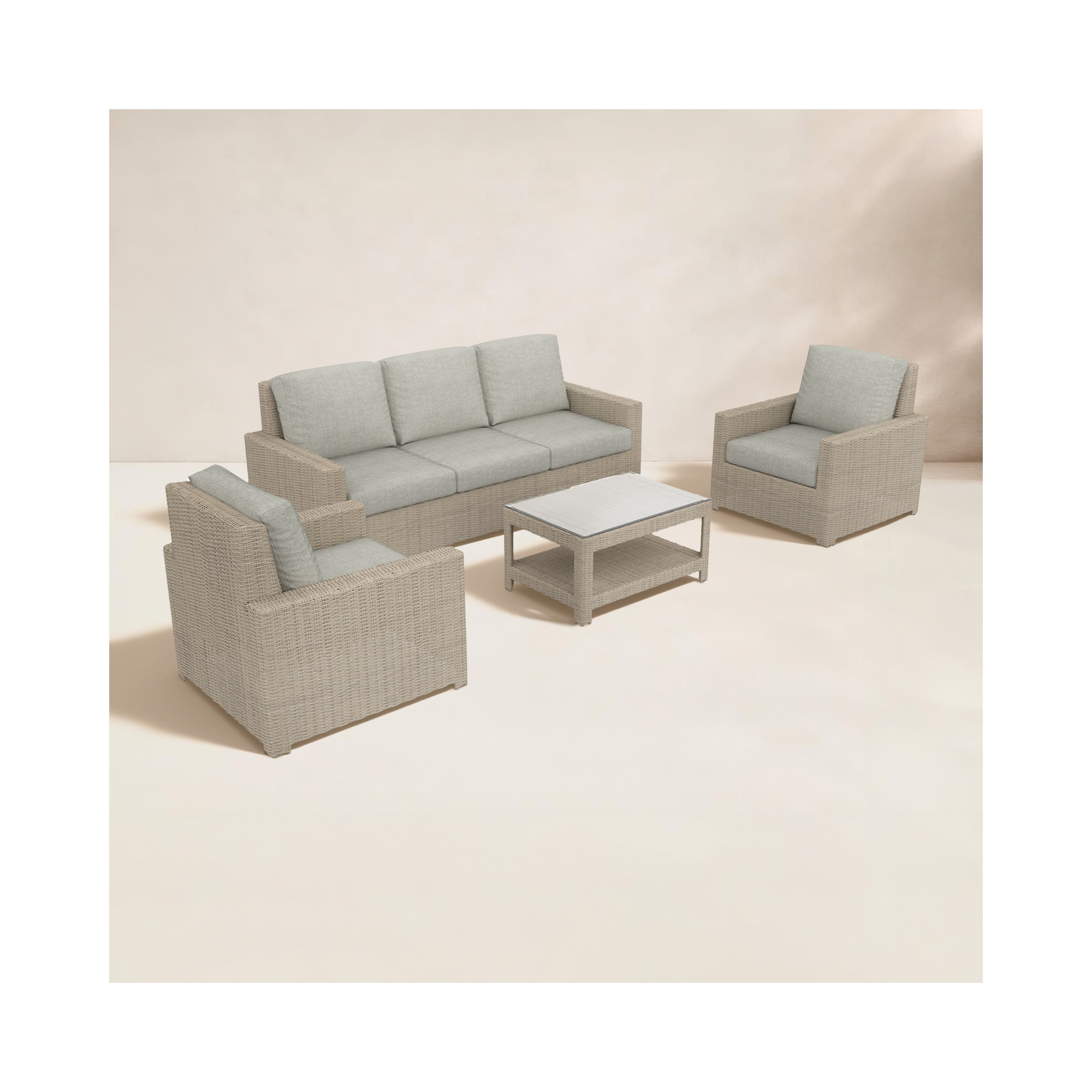 Outdoor Patio Sofa Conversation Set With Sunbrella Cushions, Canvas Granite