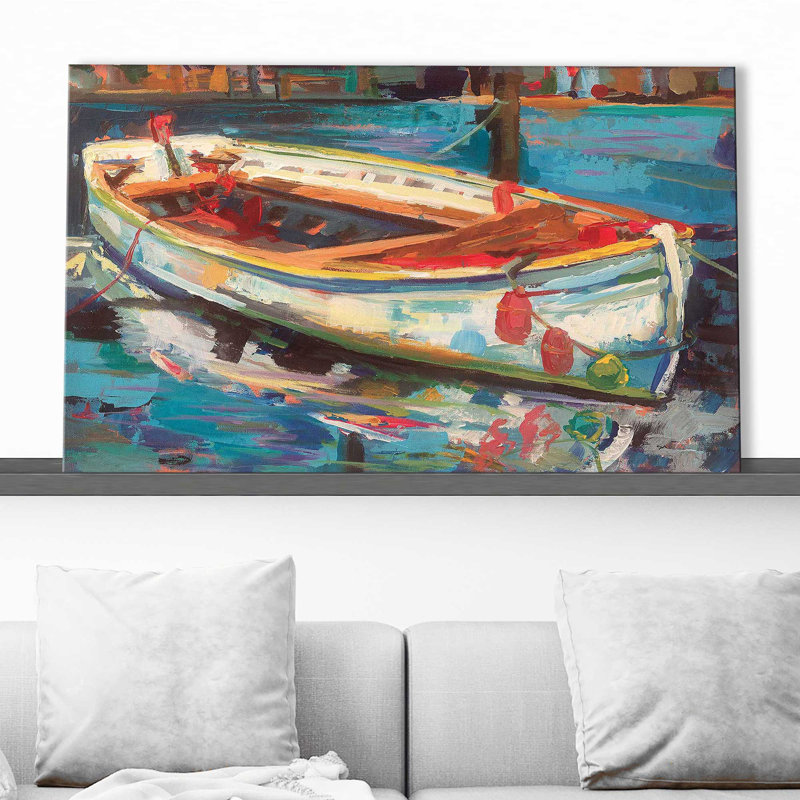 Bateau solo - Peinture, H 24 po x l 40 po x P 1,5 po, Toile tendue