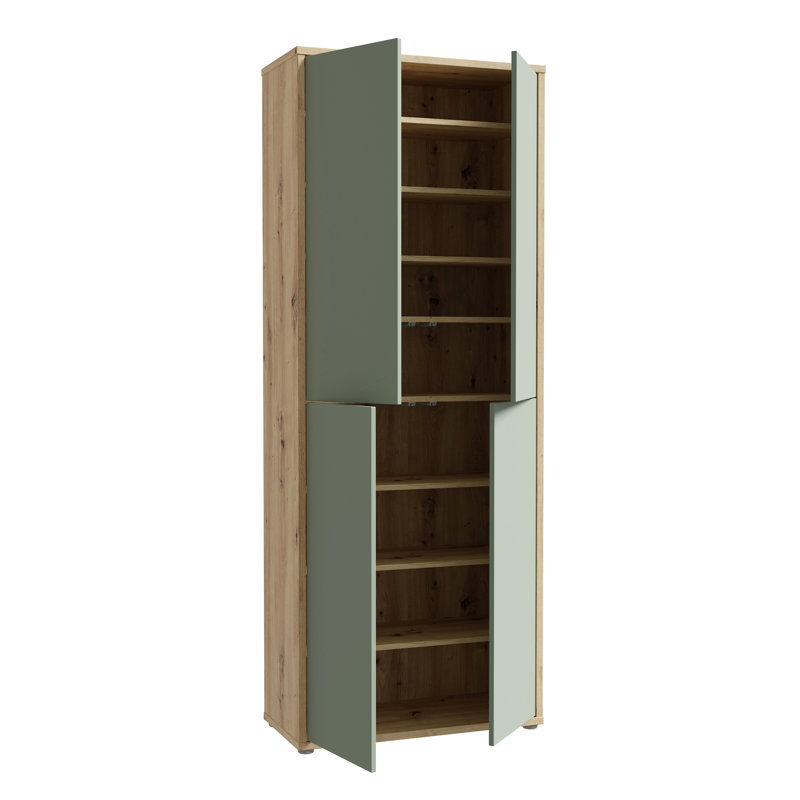 24 Pair Shoe Storage Cabinet, Green/Oak Wood