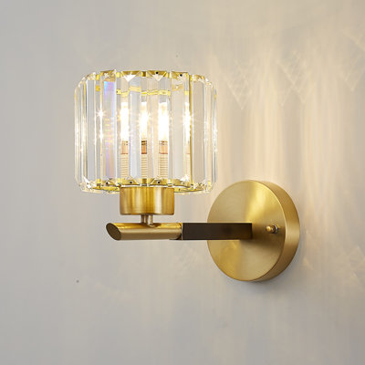Mid-Century 1-Light Clear Crystal Glass Wall Sconce