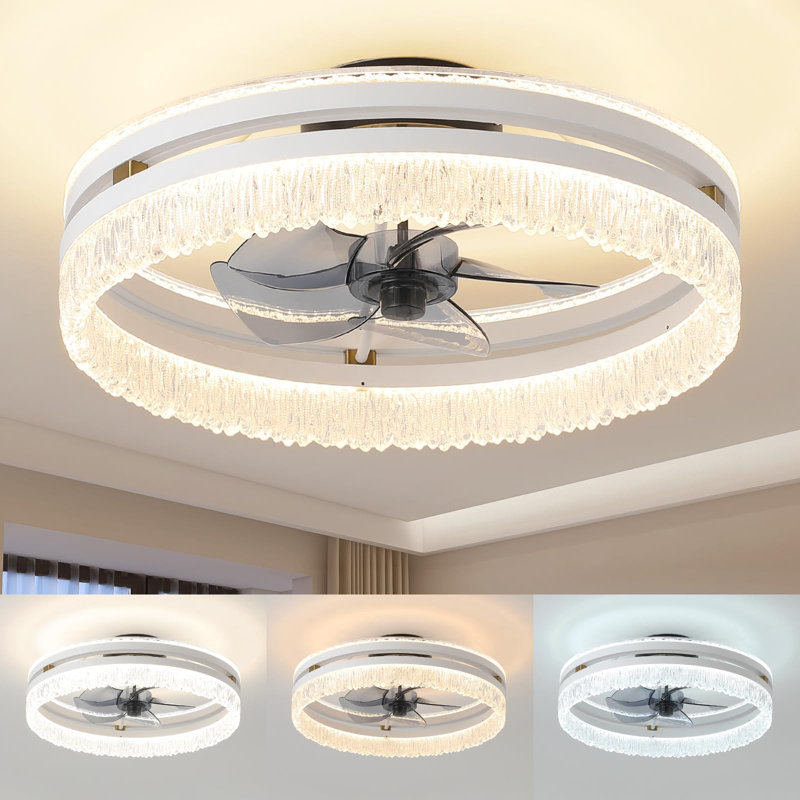 Ventilateur de plafond à DEL 19,7 pouces à profil bas à intensité variable avec télécommande pour salle à manger et chambre à coucher 48 W