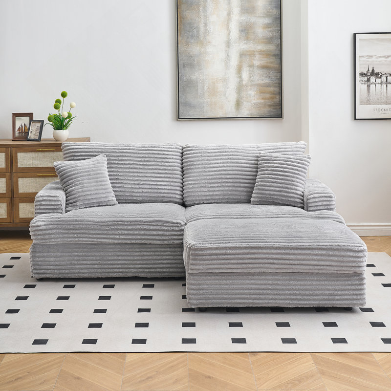 79.3''Modern Corduroy L-Shaped Sectional Sofa with Ottoman, Gray