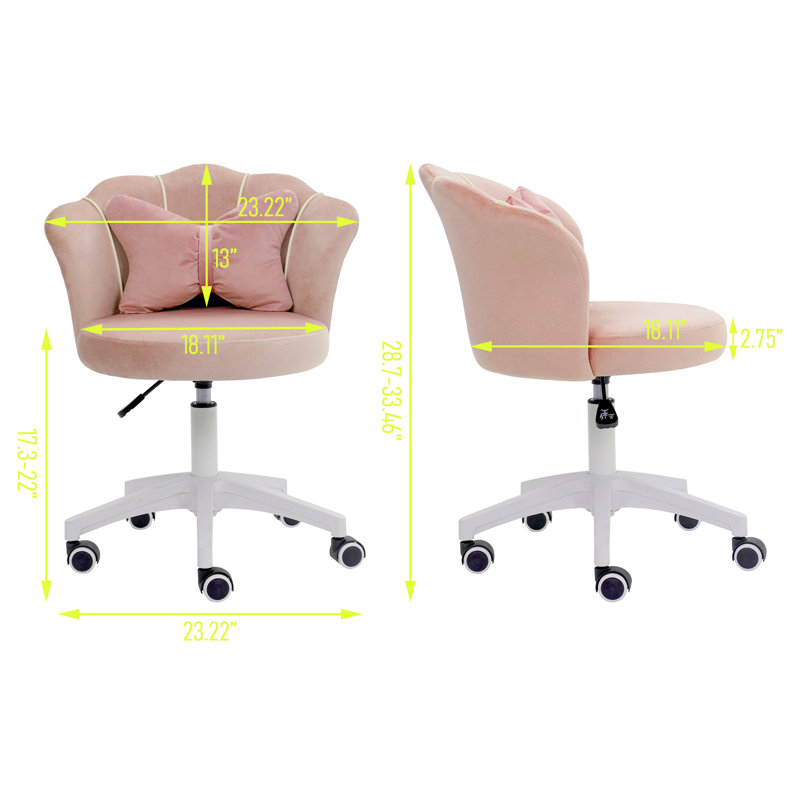 Chaise de travail en velours Edwardo, Blanc, Rose