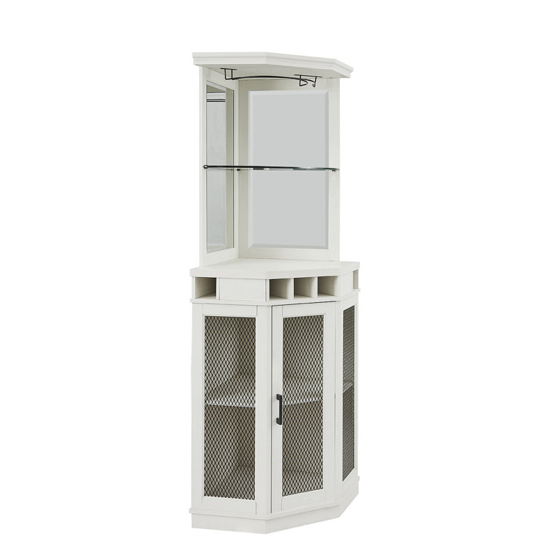 Bar d'angle avec rangement pour bouteilles de vin 73 po Haakenson, Blanc cassé