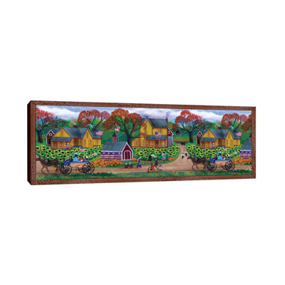 American Primitive Sunflower Pumpkin Farm Border by Cheryl Bartley - Panoramic Painting on Canvas