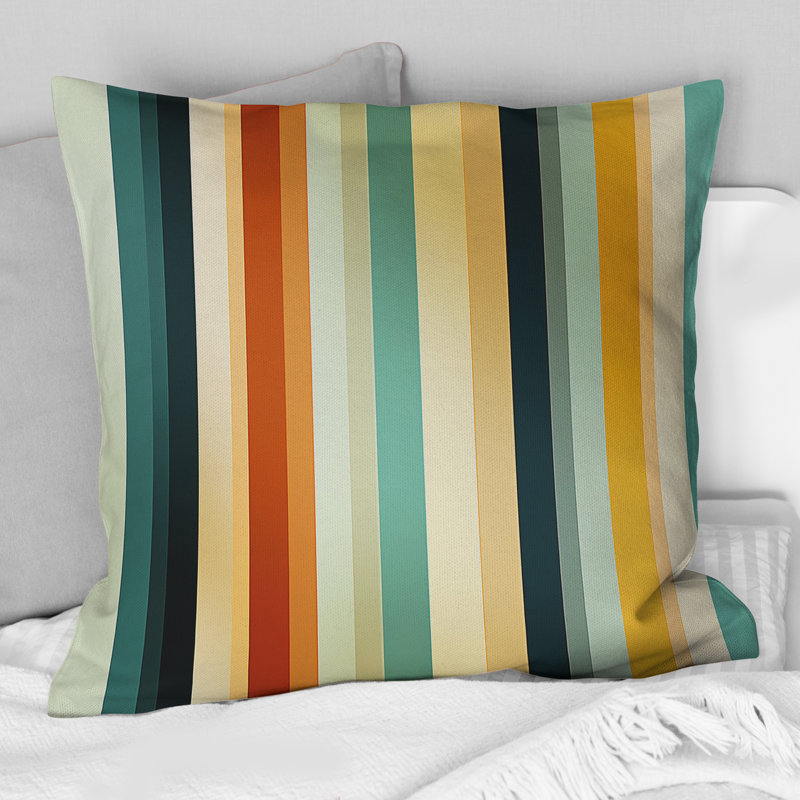 Coussin décoratif en polyester rayé beige et vert, H 16 po x l 16 po