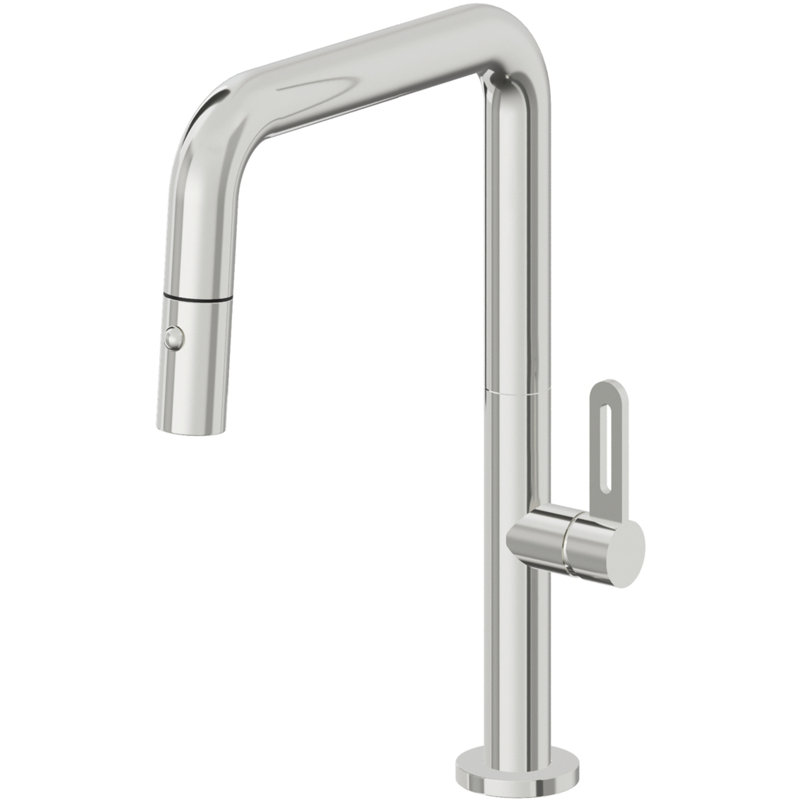 Poetto Kitchen Faucet, Polished Chrome, Black Short Stick
