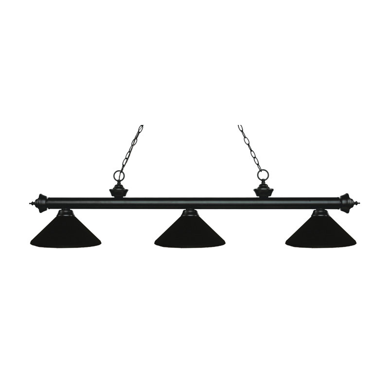 Luminaire suspendu linéaire à 3 lumières pour table de billard Chevelle, Noir mat, H 13,5 po x l 57,25 po x P 14,25 po