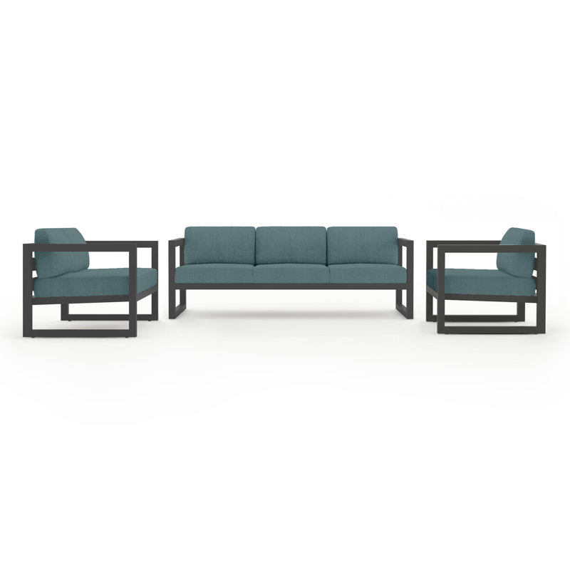 Avion 3 Piece Sofa Loveseat Set, Cast Lagoon Sunbrella® Plainweave, Slate