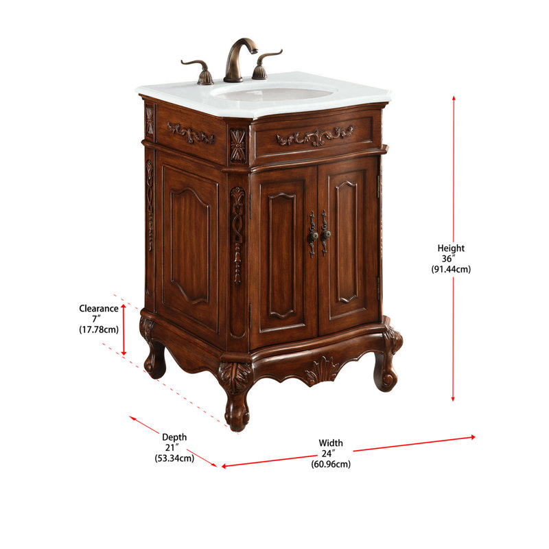 Lunette 24'' Single Bathroom Vanity with Top, Brown, Off White