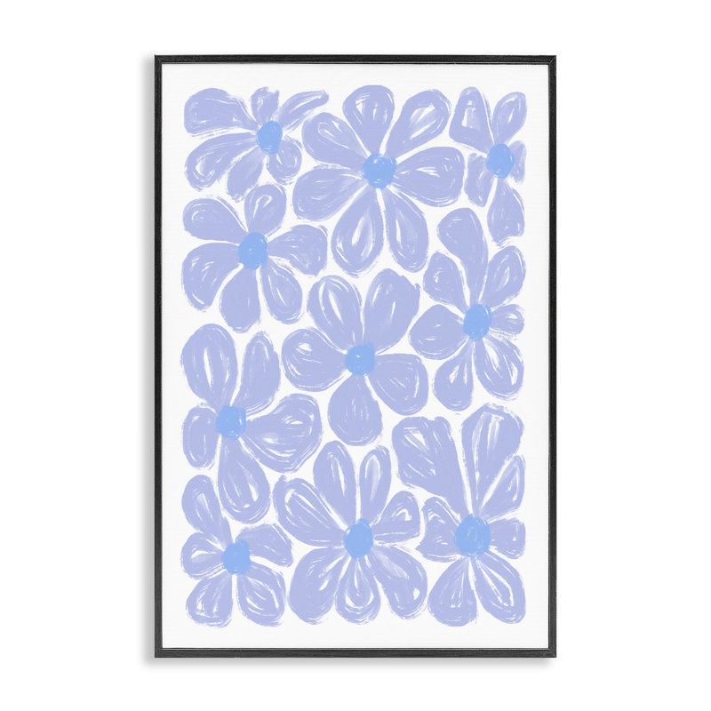 Giclée encadrée à motif de fleurs bleues, design par Martina Pavlova, H 24 po x l 16 po, Giclée encadrée noir minuit